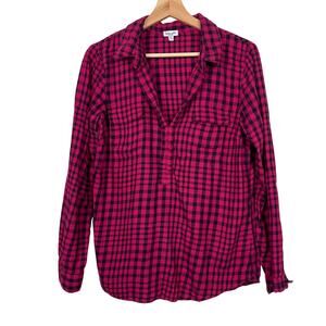 Splendid Women's Medium Fuchsia Pink Check Plaid Long‎ Sleeve Cotton Popover Top